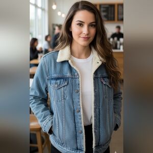 Levi's Blue Denim Bomber Jacket with Cream Collar